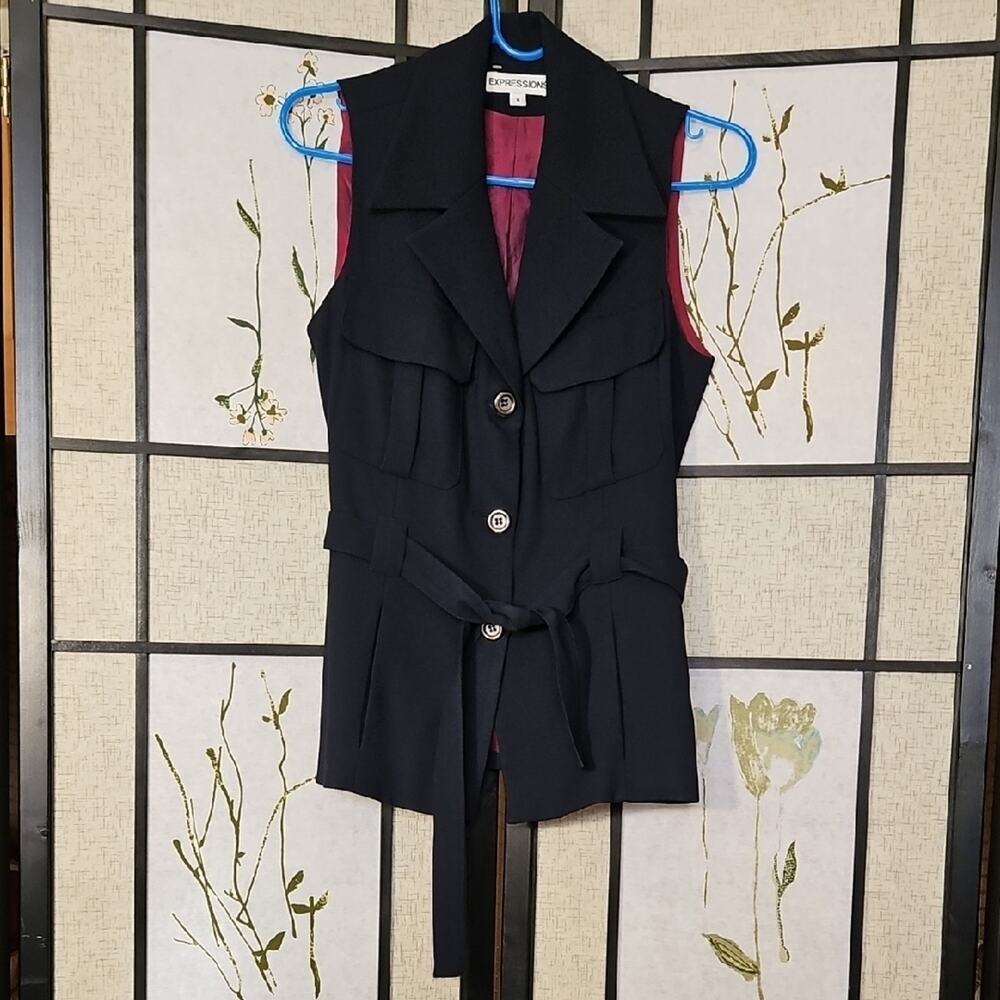 Express Black Sleeveless Vest with Notched Lapels